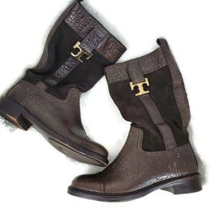Tory Burch Corey Mid Calf Brown Leather Boots 6.5